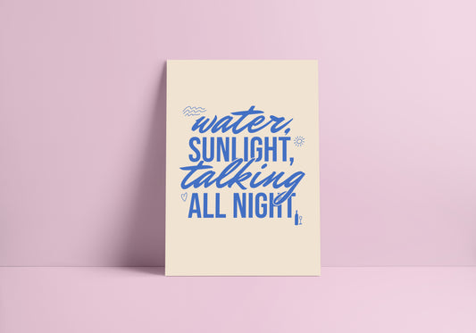 Water, Sunlight, Talking All Night (Olivia Dean) A4 Lyric Art Print