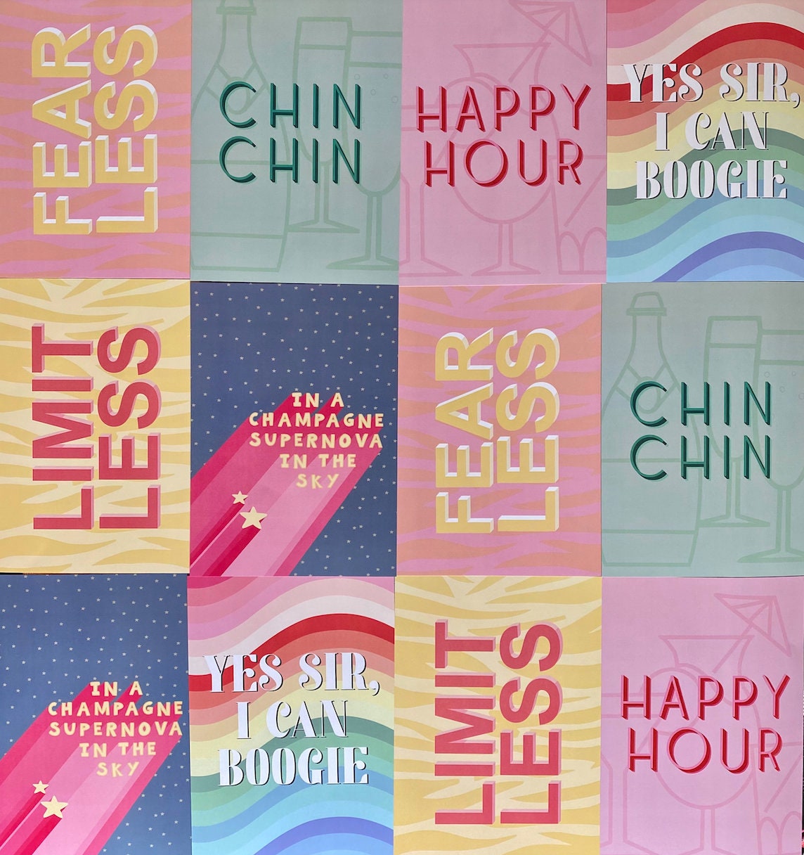 Happy Hour Pink Cocktail Print - 200gsm Gloss Poster - Colourful Poster - A4 Kitchen Bar Poster Print - Typography Lettered Quote Prints