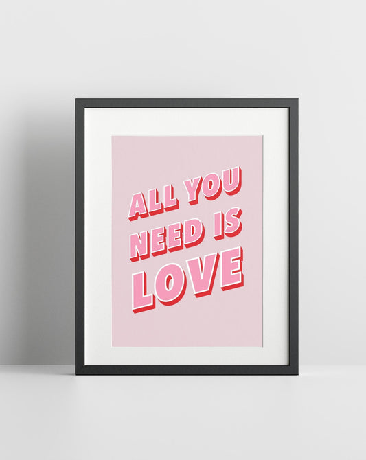 The Beatles All You Need Is Love Print - Colourful Lyric Quote Poster - A4 Poster - Typography Quote Prints