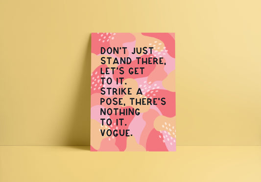 Vogue Madonna Lyric Art Print - Strike A Pose - Colourful Pink Quote Poster - A4 Poster - Typography Quote Prints