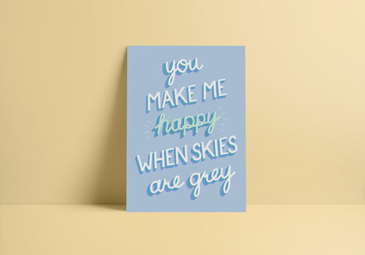You Are My Sunshine Print in Blue - Colourful Quote Poster - A4 - You Are My Sunshine Lyrics Print - Typography Music Quote Prints