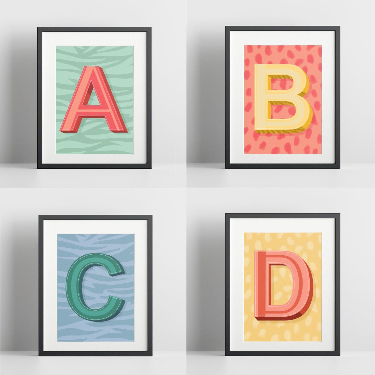 Initial Prints Colourful Posters - A to Z A4 Letter Prints - ABC Prints - 200gsm Gloss Poster Paper