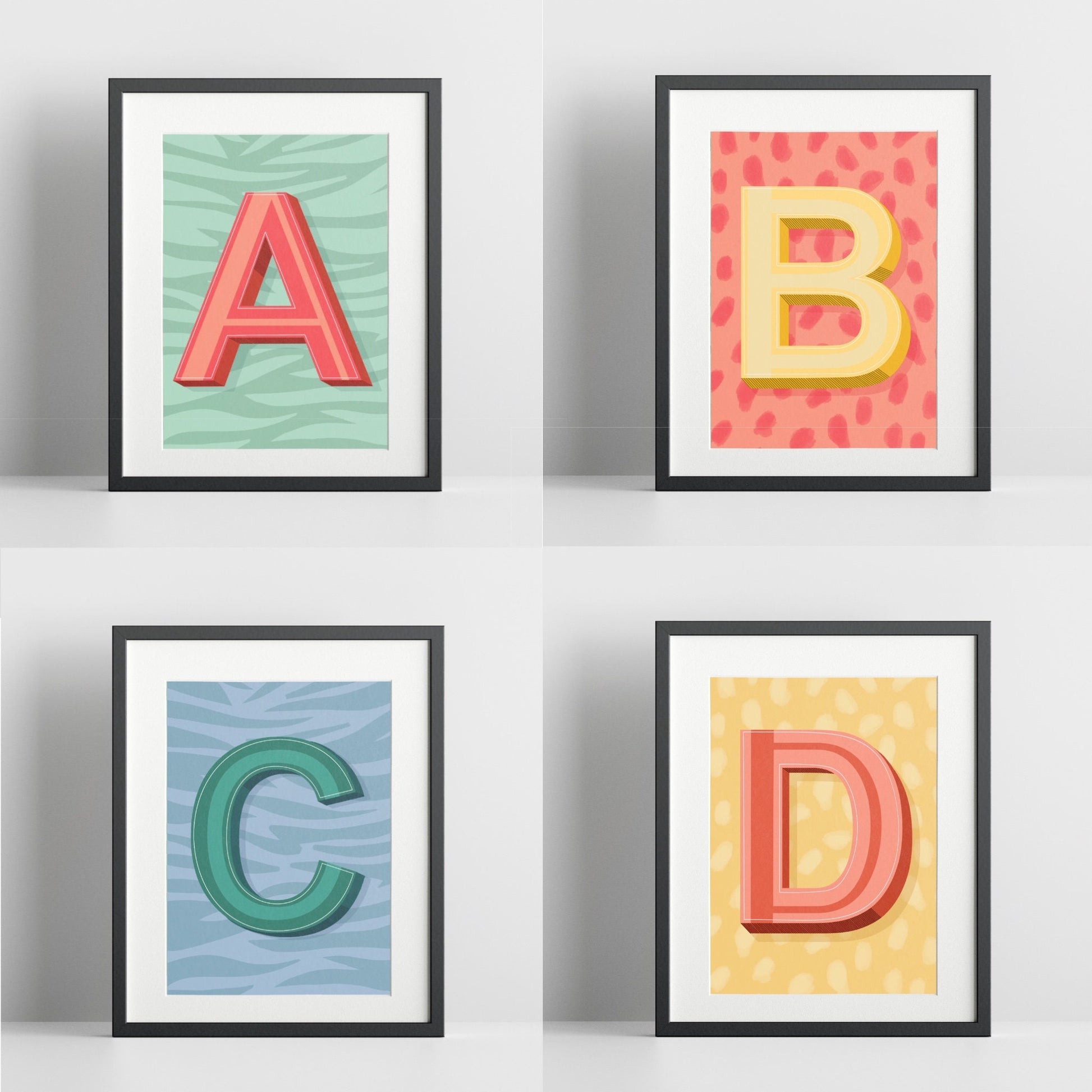 Initial Prints Colourful Posters - A to Z A4 Letter Prints - ABC Prints - 200gsm Gloss Poster Paper