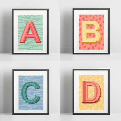 Initial Prints Colourful Posters - A to Z A4 Letter Prints - ABC Prints - 200gsm Gloss Poster Paper