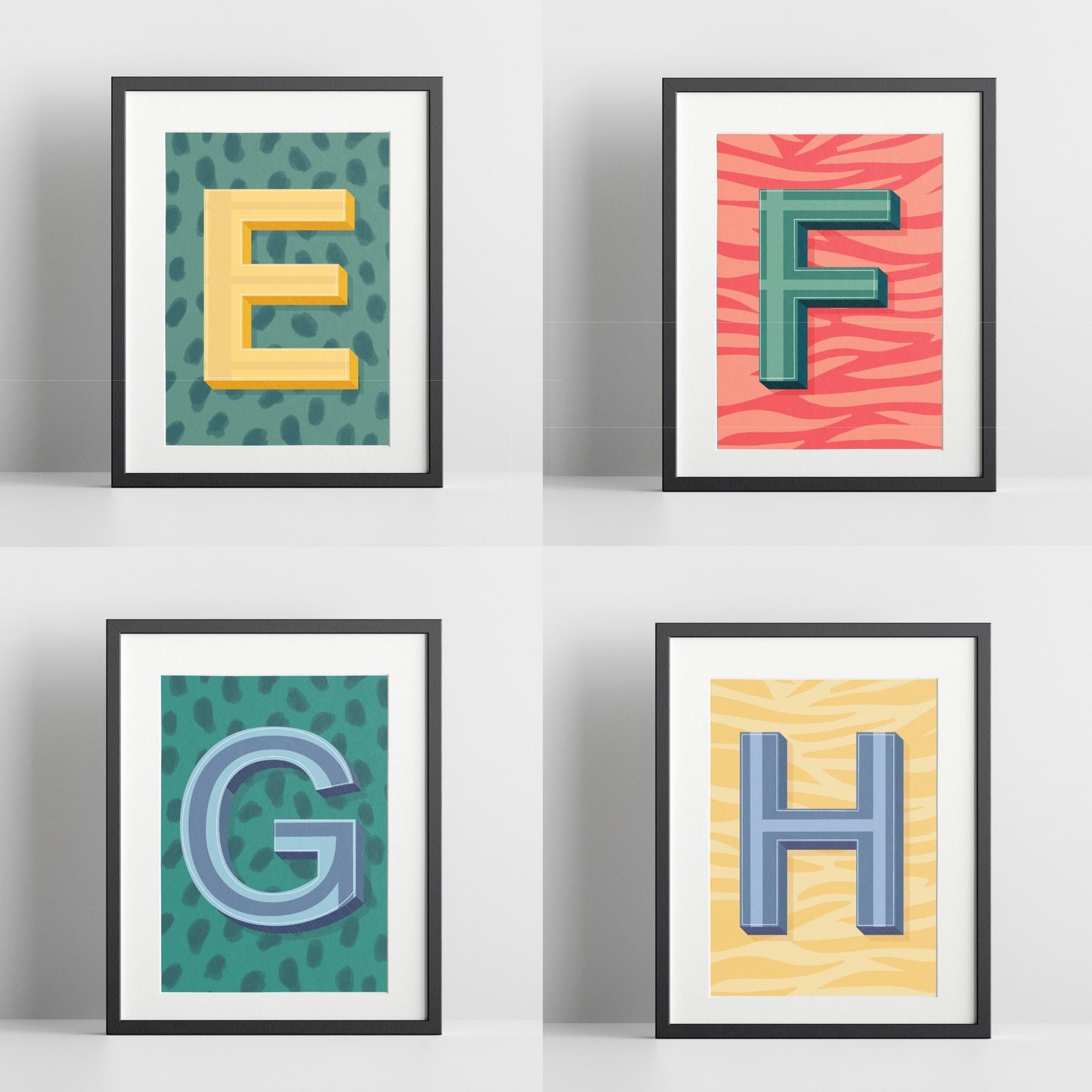 Initial Prints Colourful Posters - A to Z A4 Letter Prints - ABC Prints - 200gsm Gloss Poster Paper