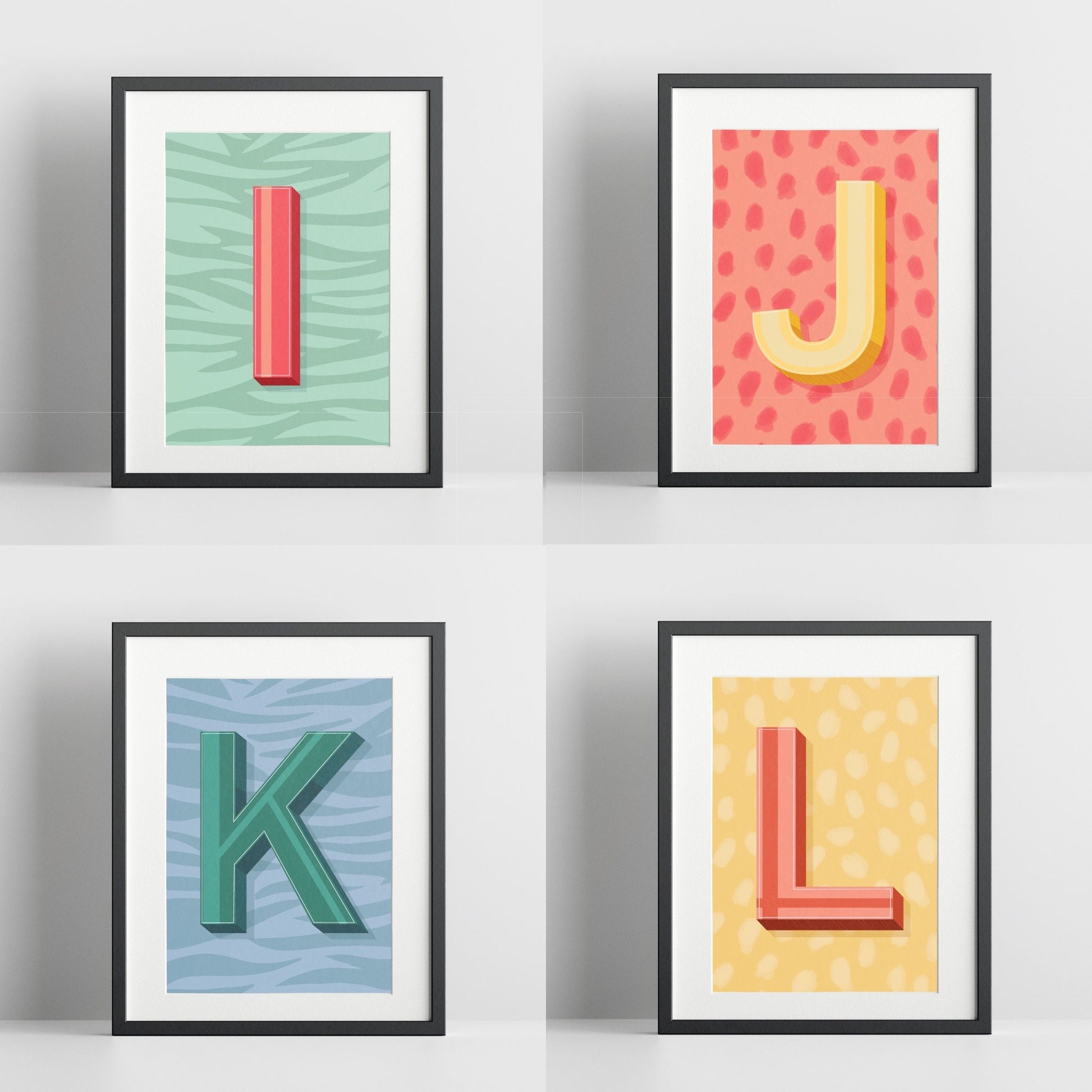 Initial Prints Colourful Posters - A to Z A4 Letter Prints - ABC Prints - 200gsm Gloss Poster Paper