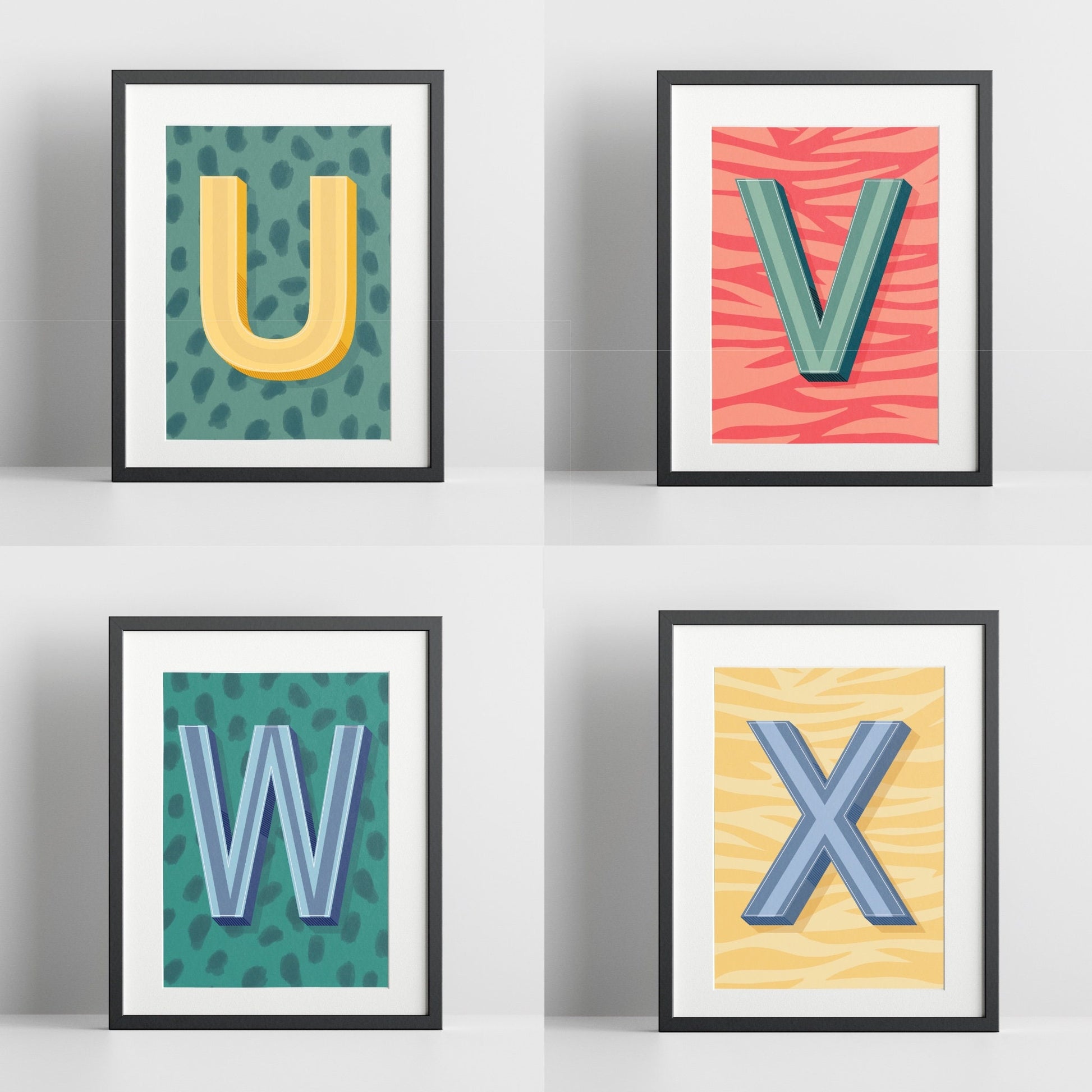 Initial Prints Colourful Posters - A to Z A4 Letter Prints - ABC Prints - 200gsm Gloss Poster Paper