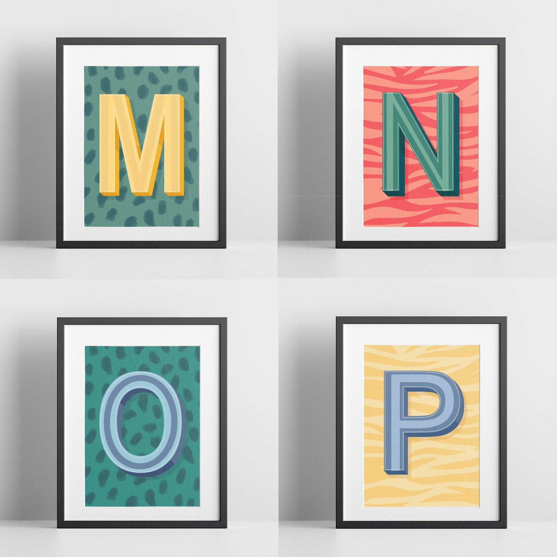 Initial Prints Colourful Posters - A to Z A4 Letter Prints - ABC Prints - 200gsm Gloss Poster Paper