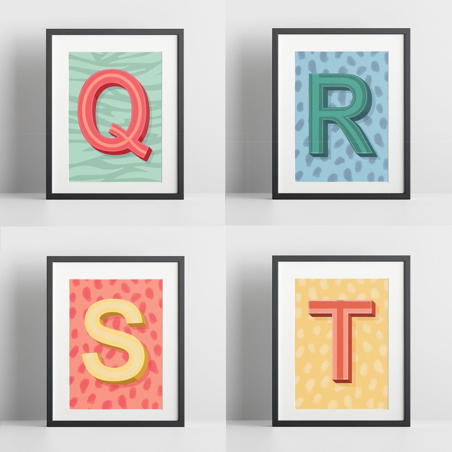 Initial Prints Colourful Posters - A to Z A4 Letter Prints - ABC Prints - 200gsm Gloss Poster Paper