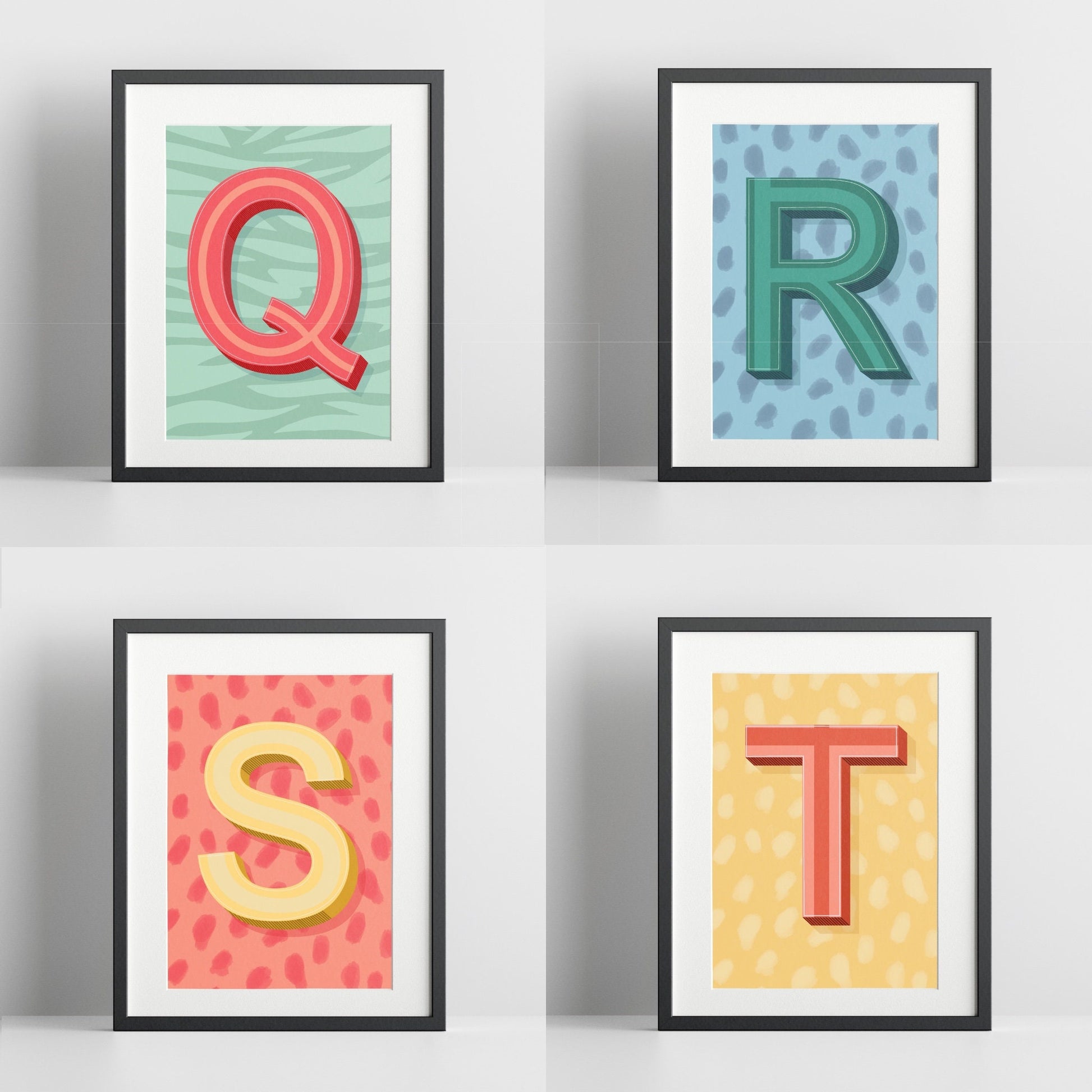 Initial Prints Colourful Posters - A to Z A4 Letter Prints - ABC Prints - 200gsm Gloss Poster Paper