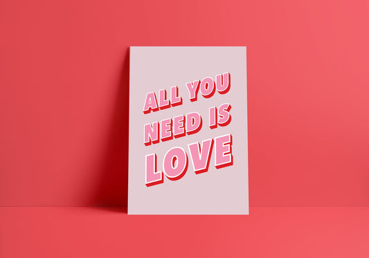 The Beatles All You Need Is Love Print - Colourful Lyric Quote Poster - A4 Poster - Typography Quote Prints